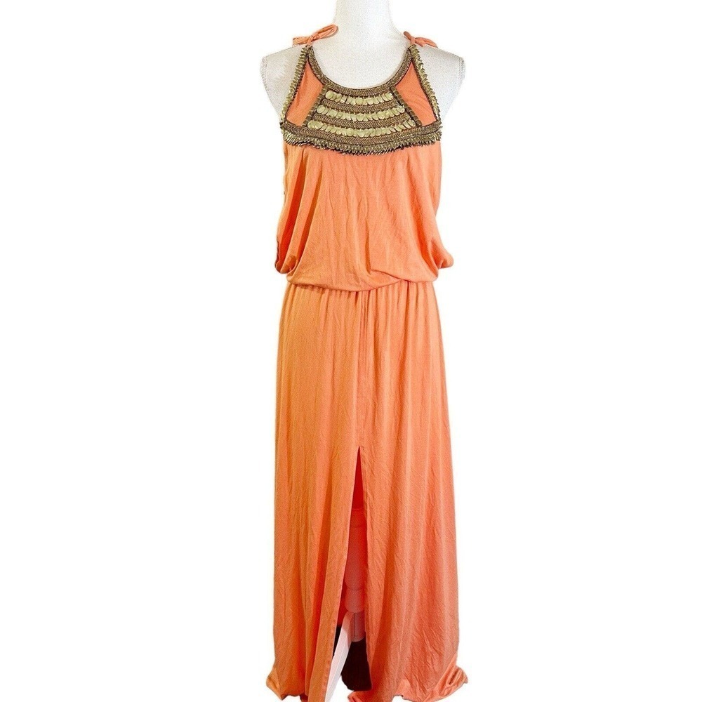 Melissa Odabash Womens Sanella Maxi Dress Gold Embellish Neck Cruise Resortwear